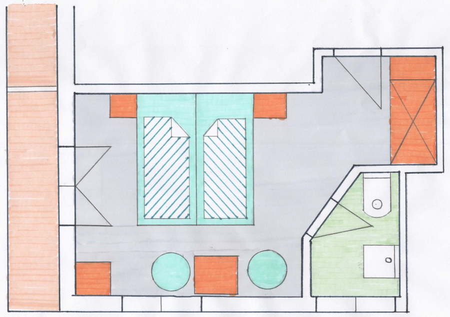 Grundriss Doppelzimmer Wannenkopf